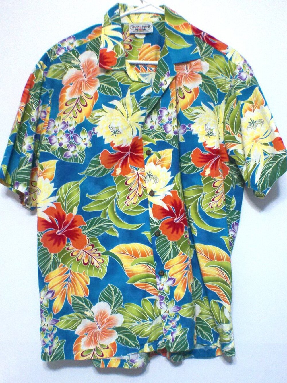 Pacific Legend Men's Large Blue Tropical Hibiscus Floral Hawaiian Shirt Cotton L